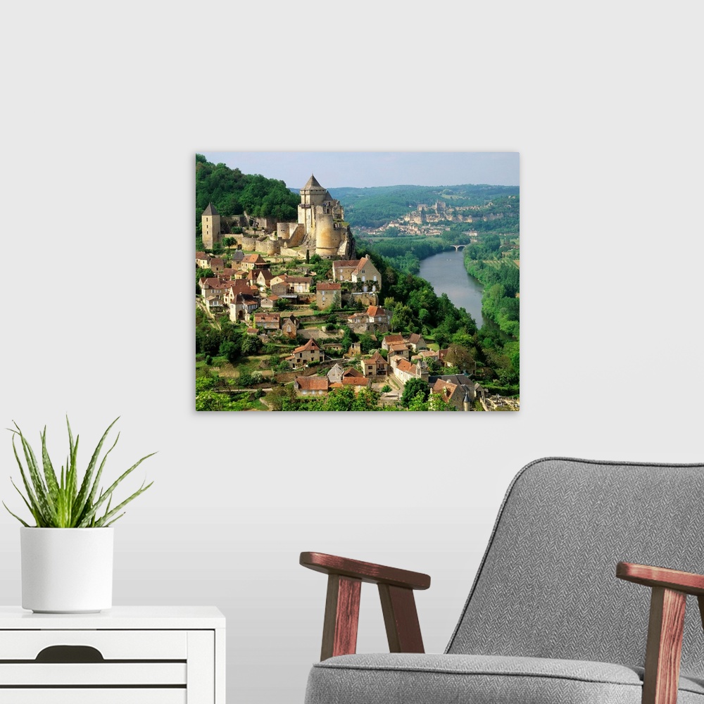 A modern room featuring France, Aquitaine, Castelnaud-la-Chapelle on the banks of the Dordogne, castle
