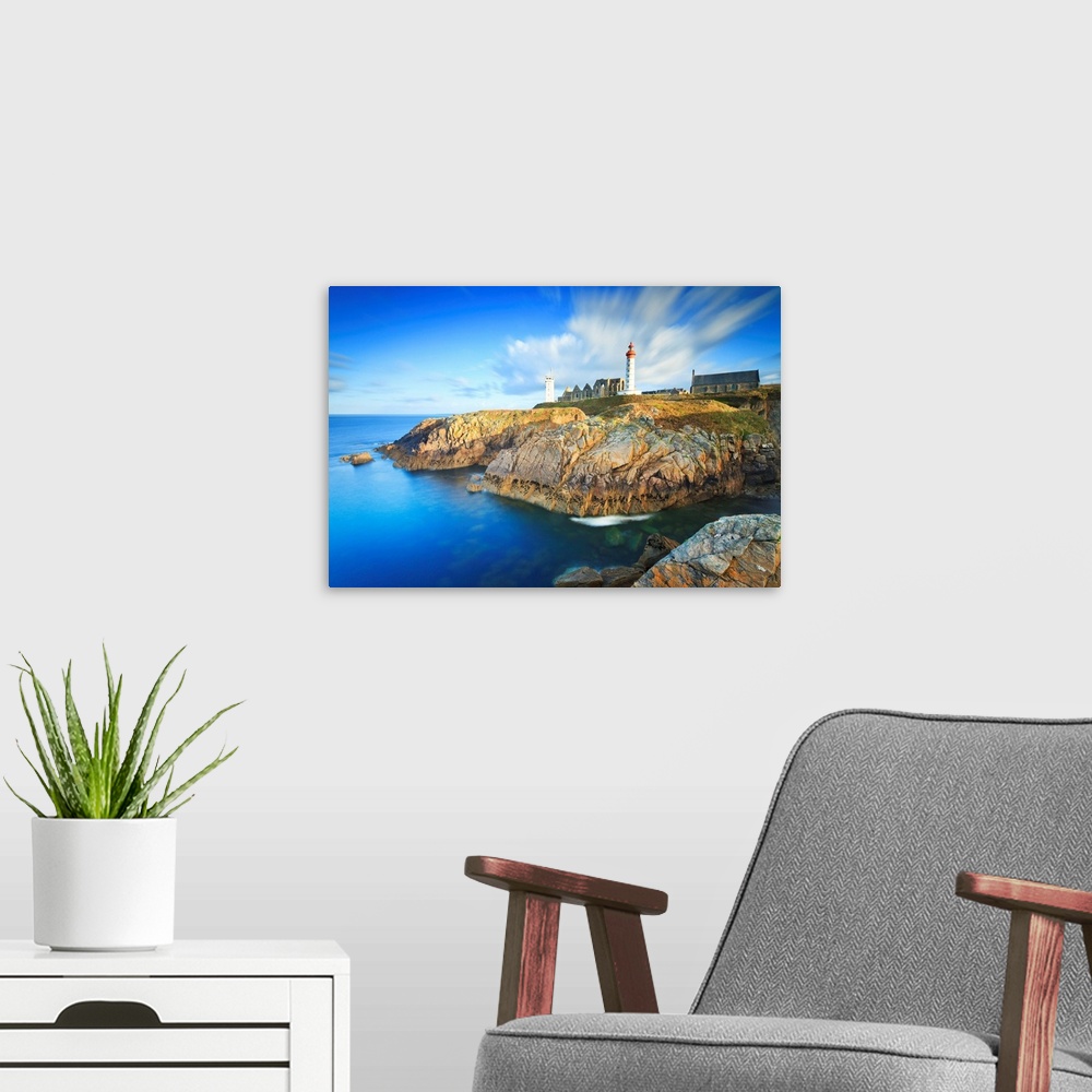 A modern room featuring France, Brittany, Atlantic ocean, Finistere, Brest, Brest harbor, view of the Saint Mathieu light...