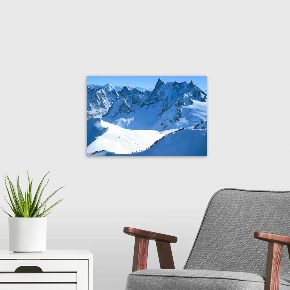 A modern room featuring France, Chamonix, View from Aiguille du Midi towards Vallee Blanche