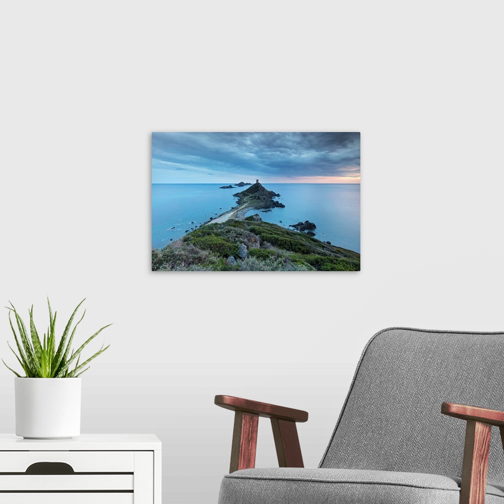 A modern room featuring France, Corsica, Ajaccio, Mediterranean sea, Iles Sanguinaires, Sanguinaires Islands at sunset, P...