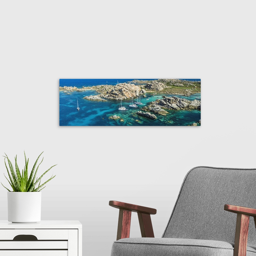 A modern room featuring France, Corsica, Parc International Marin des Bouches de Bonifacio, Lavezzi Islands, Boats at anc...