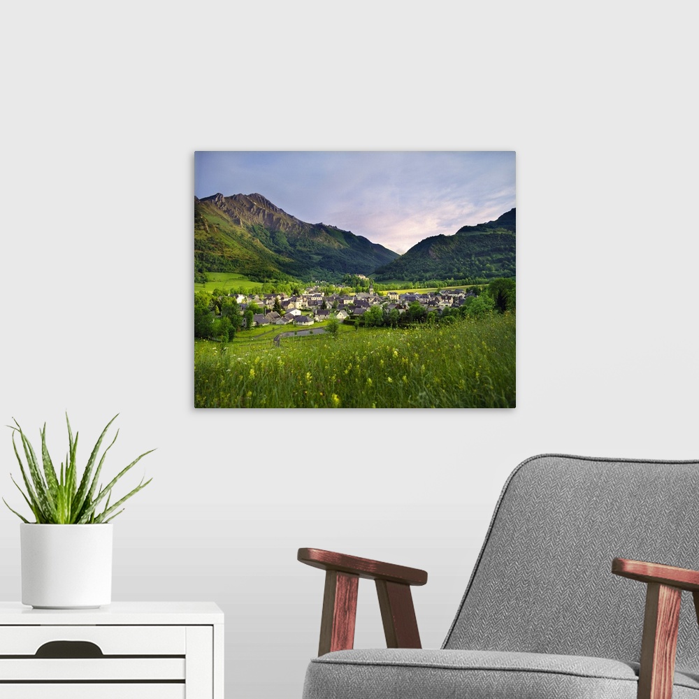 A modern room featuring France, Midi-Pyrenees, Hautes-Pyrenees, Arrens-Marsous, View of the town