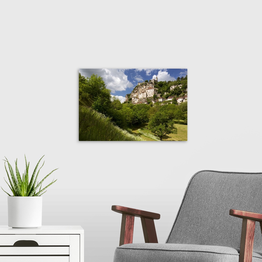 A modern room featuring France, Midi-Pyrenees, Rocamadour, Lot, Quercy, Hilltop village in Spring.