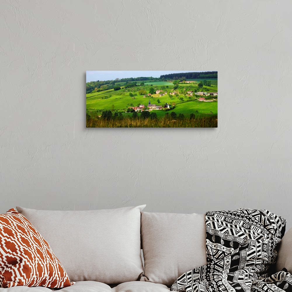 A bohemian room featuring France, Normandy, Camembert, View over the countryside and village