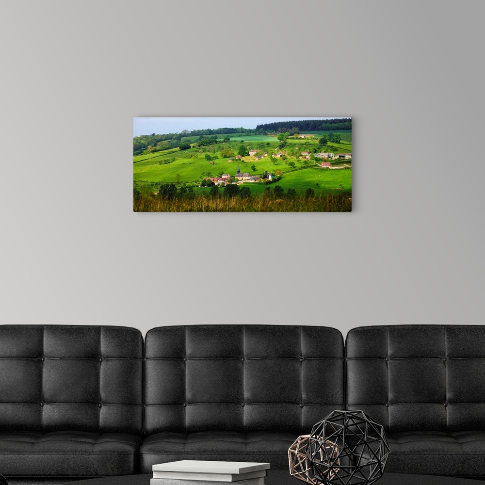 A modern room featuring France, Normandy, Camembert, View over the countryside and village