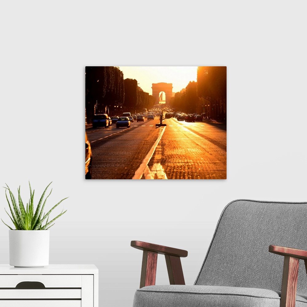 A modern room featuring France, Paris, Arc de Triumph and Champs Elysee, traffic, night