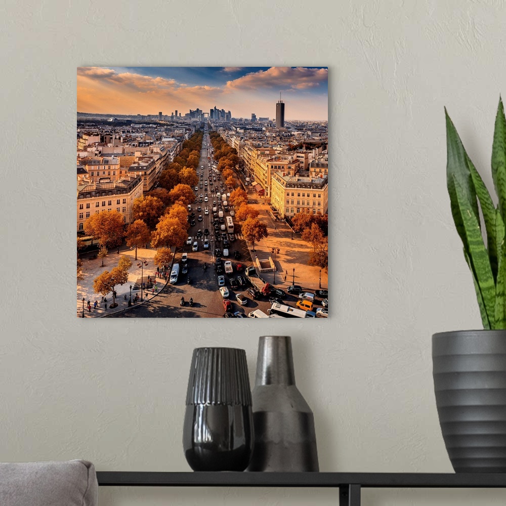A modern room featuring France, Ile-de-France, Ville de Paris, Paris, Champs Elysees, Cityscape from the Arc de Triomphe,...