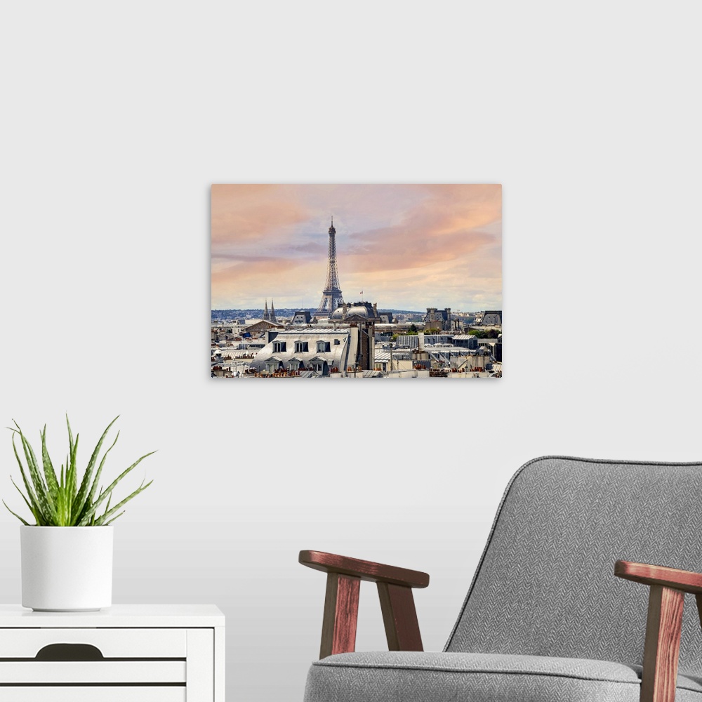 A modern room featuring France, Paris, cityscape with Eiffel Tower