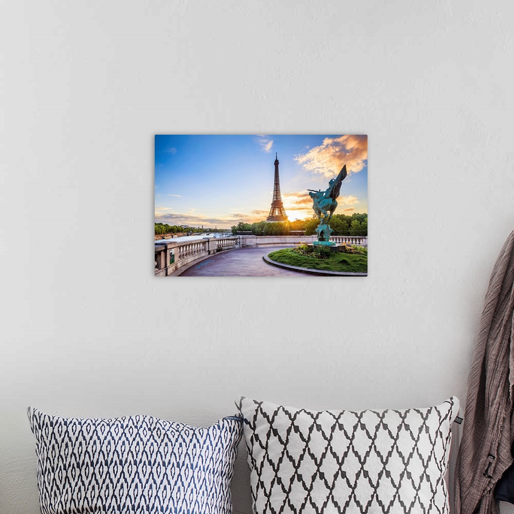 A bohemian room featuring France, Paris, Eiffel Tower, Invalides, Eiffel Tower, view from the Bir-Hakeim bridge.
