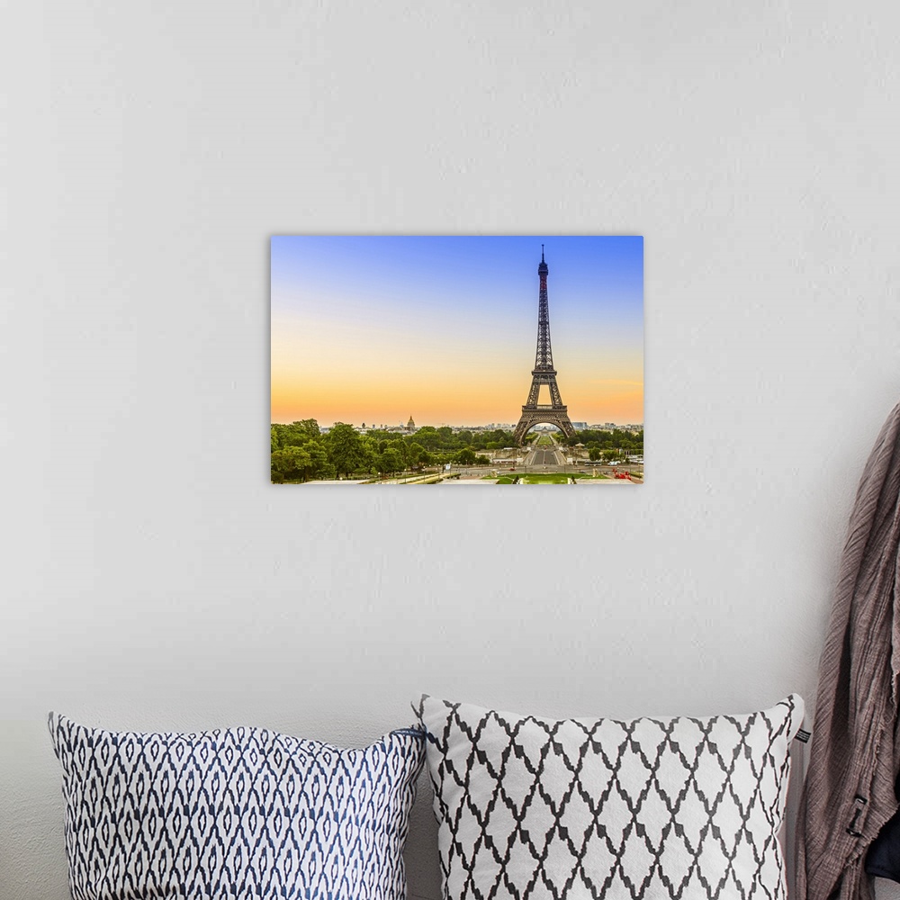 A bohemian room featuring France, Paris, Eiffel Tower, View from the trocadero at sunrise.