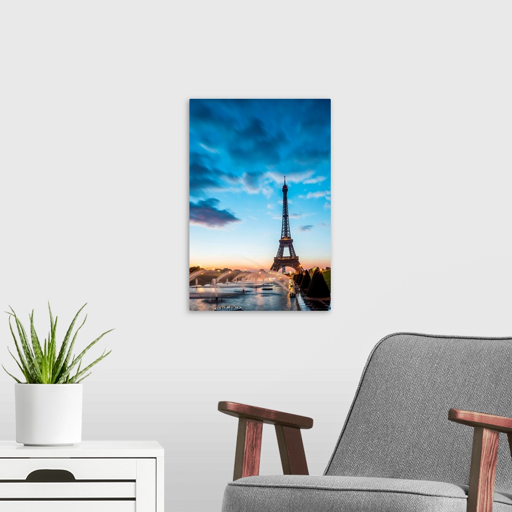 A modern room featuring France, Ile-de-France, Ville de Paris, Paris, Invalides, Trocadero Fountains, The Eiffel Tower at...