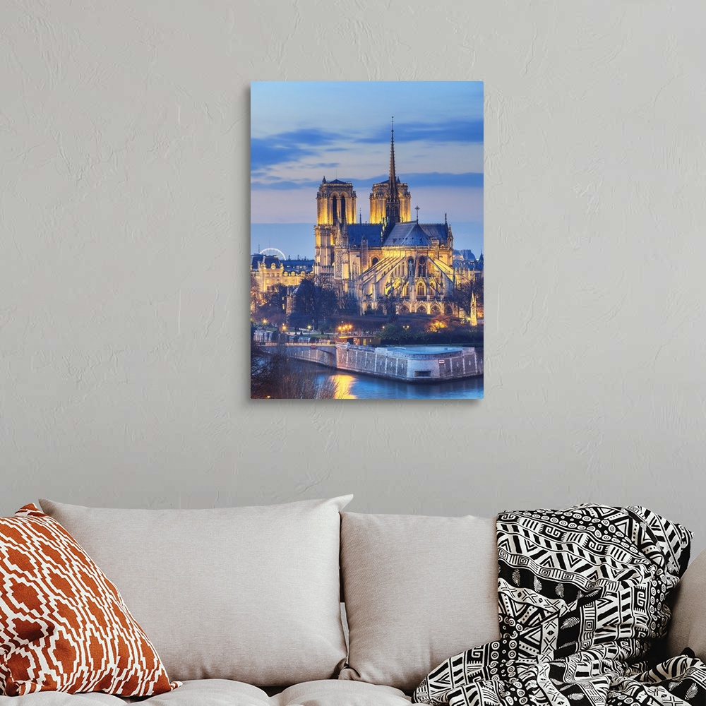 A bohemian room featuring France, Ile-de-France, Paris, Notre Dame de Paris, Seine, Ville de Paris, Overhead view of Notre ...