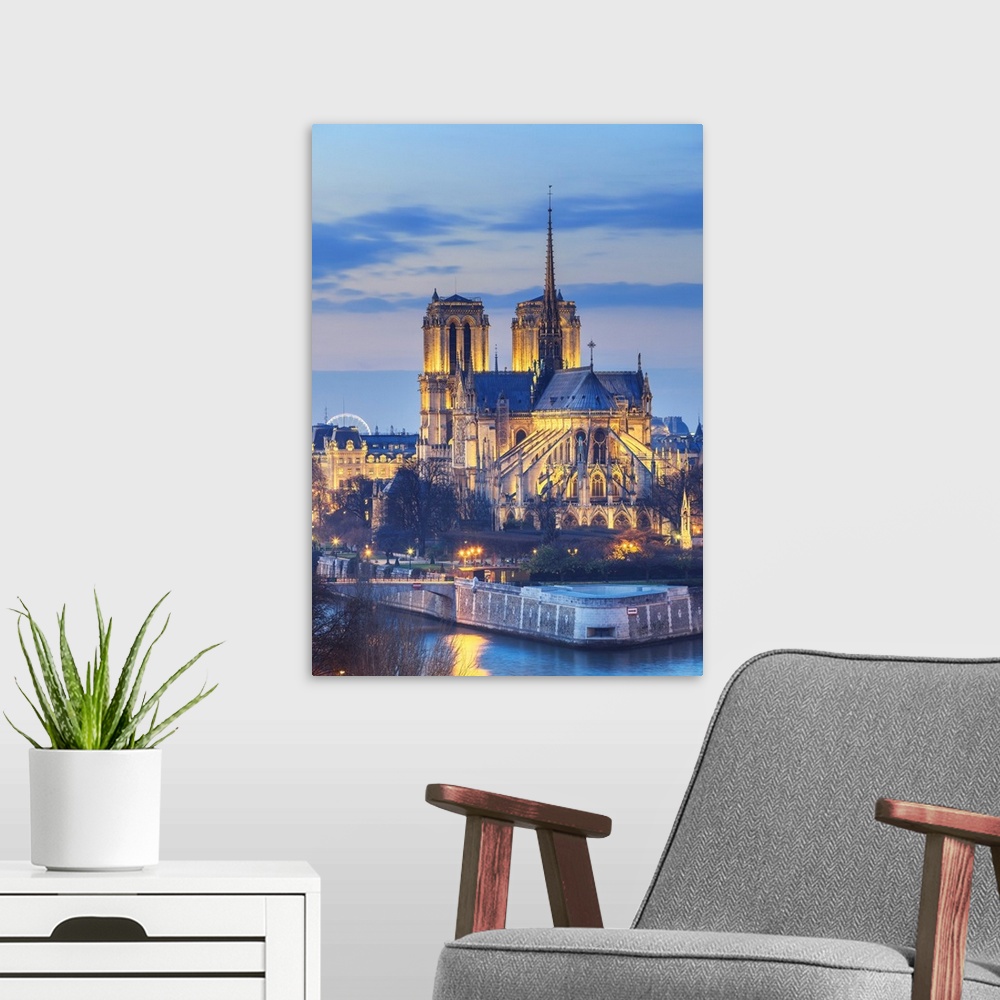 A modern room featuring France, Ile-de-France, Paris, Notre Dame de Paris, Seine, Ville de Paris, Overhead view of Notre ...