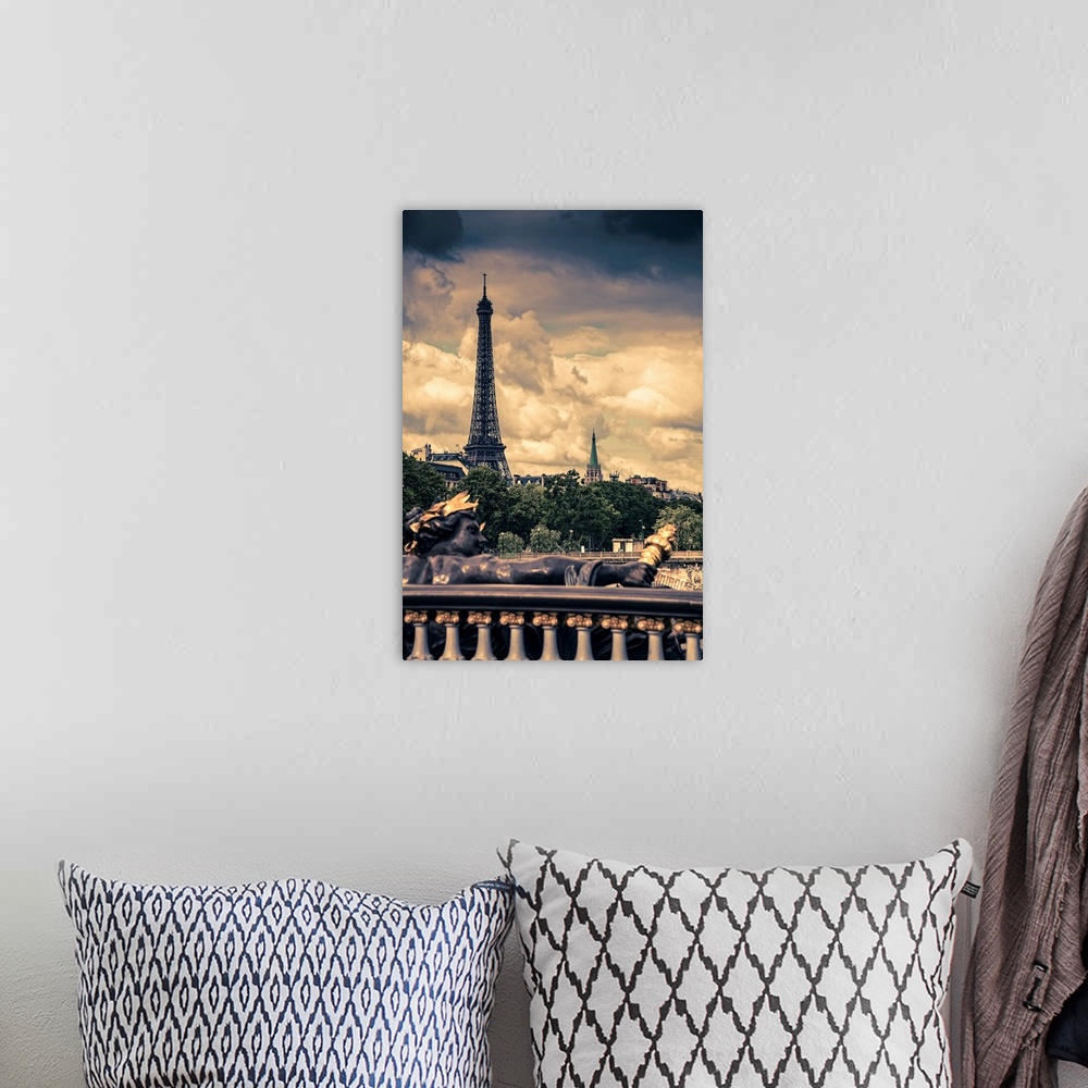 A bohemian room featuring France, Paris, View of Seine river and Eiffel Tower from Alexander III Bridge.