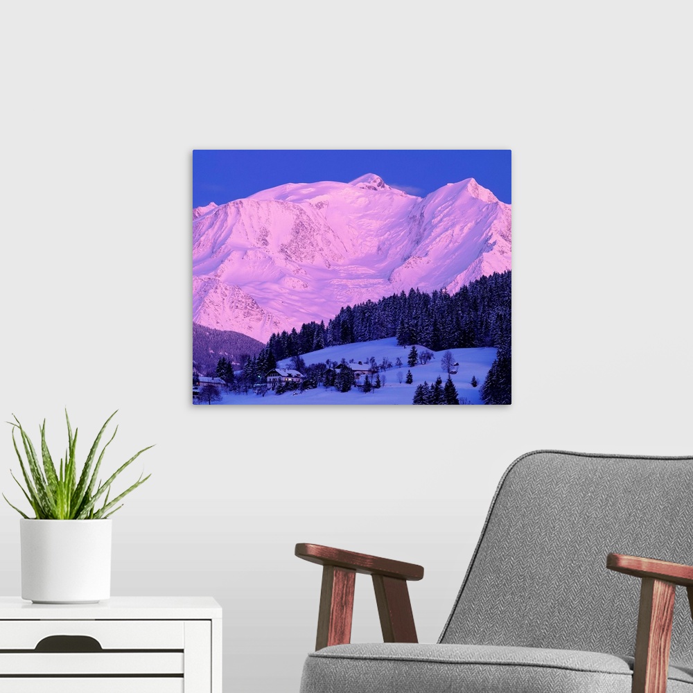 A modern room featuring France, Rhone-Alpes, Mont-Blanc, sunset