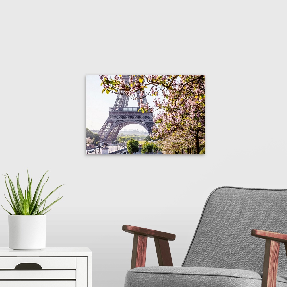 A modern room featuring France, Ile-de-France, Ville de Paris, Paris, Invalides, Eiffel Tower, Eiffel Tower and flowering...
