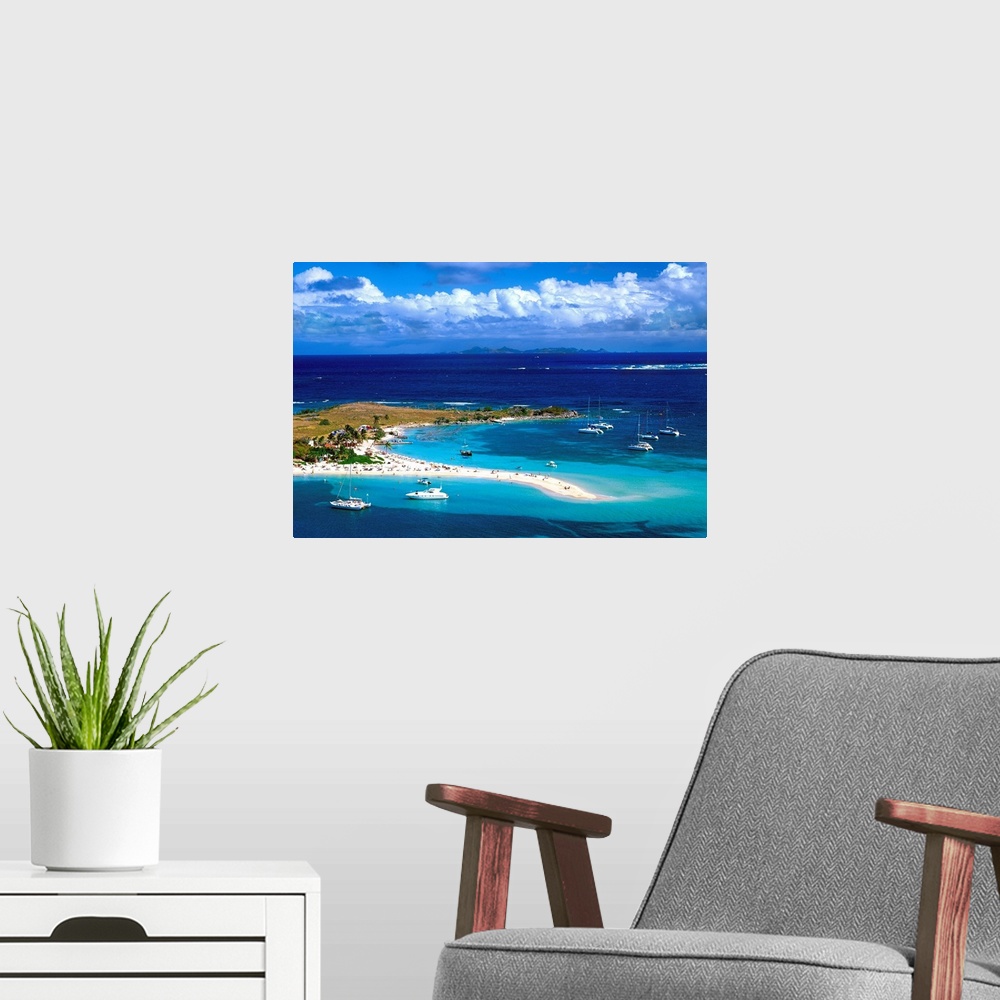 A modern room featuring French Antilles, Caribbean, St Martin, Ilet Pinel (islet), beach