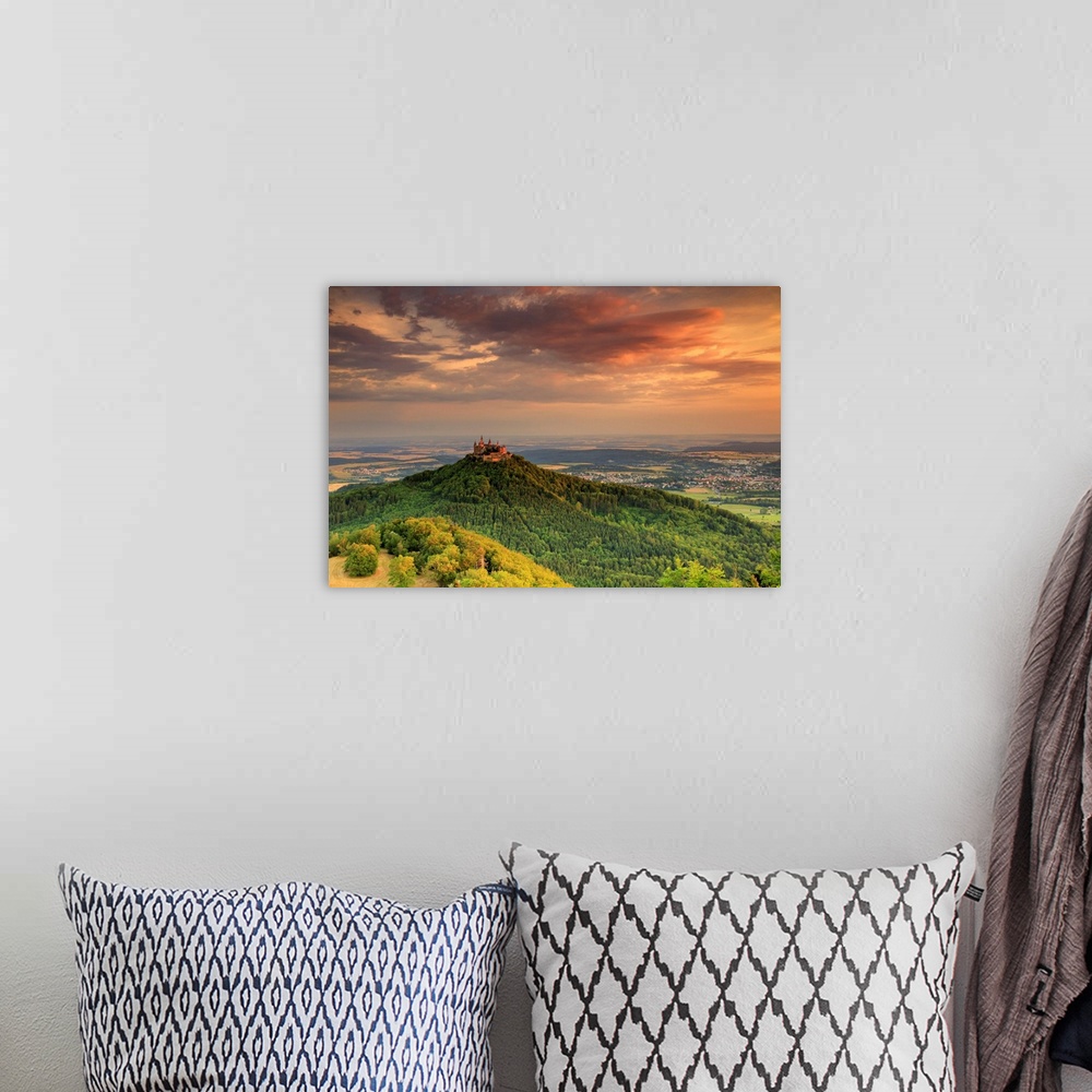 A bohemian room featuring Germany, Baden-Wurttemberg, Burg Hohenzollern, The castle at sunrise.
