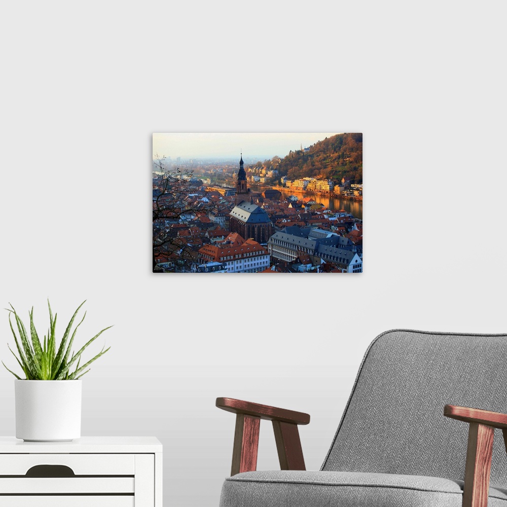 A modern room featuring Germany, Baden-W..rttemberg, Heidelberg, View of the old town and Neckar river