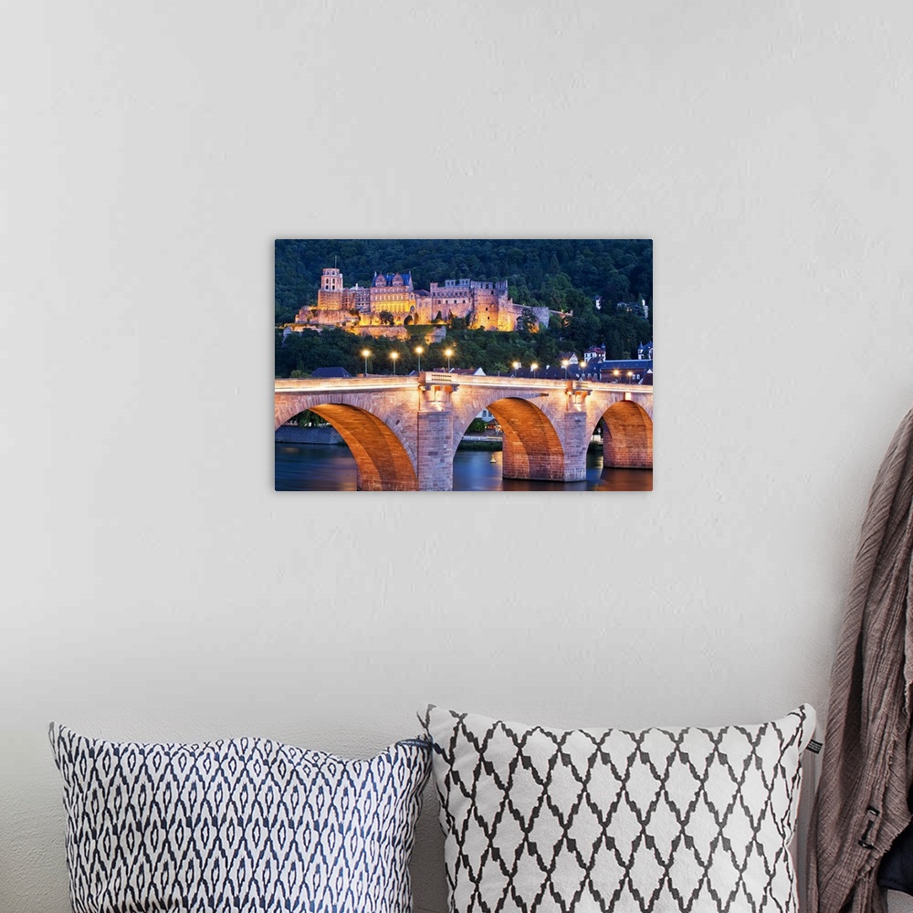 A bohemian room featuring Germany, Baden-Wurttemberg, Karl-Theodor Bridge over the Neckar and Castle at night