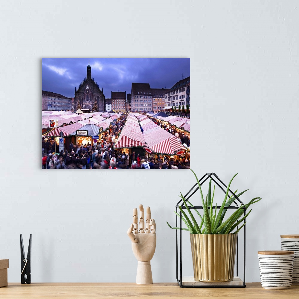 A bohemian room featuring Germany, Bavaria, Christmas market at Hauptmarkt with Frauenkirche