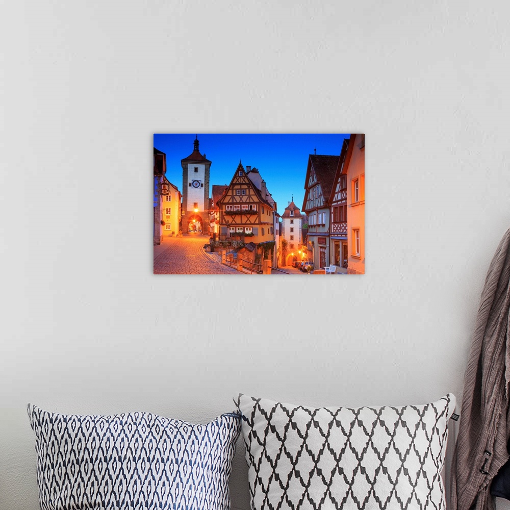 A bohemian room featuring Germany, Bavaria, Middle Franconia, Rothenburg ob der Tauber, Town by night.