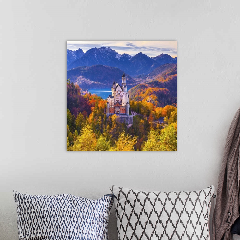 A bohemian room featuring Germany, Bavaria, Swabia, Swabia, Neuschwanstein Castle and Hohenschwangau Castle with Lake Alpse...