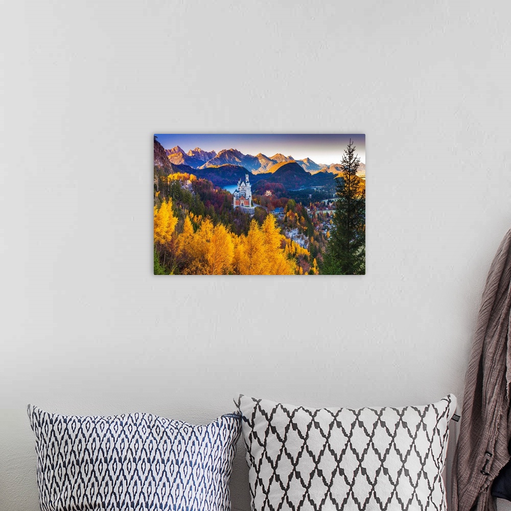 A bohemian room featuring Germany, Bavaria, Neuschwanstein Castle and Hohenschwangau Castle with Lake Alpsee and Tannheim M...