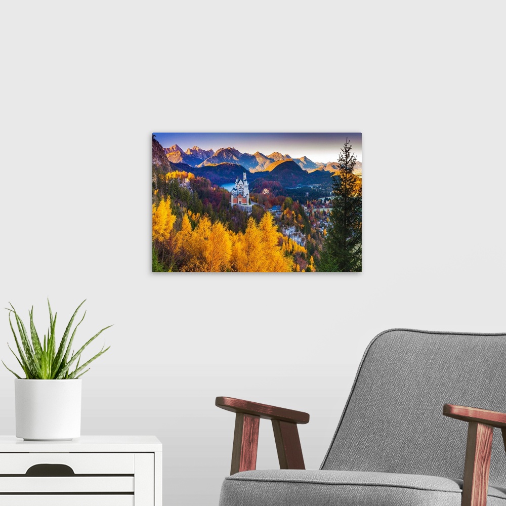 A modern room featuring Germany, Bavaria, Neuschwanstein Castle and Hohenschwangau Castle with Lake Alpsee and Tannheim M...