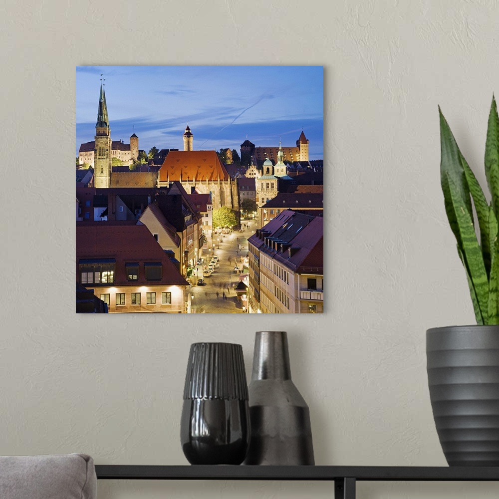 A modern room featuring Germany, Bavaria, Middle Franconia, Nuremberg, View of the city with Imperial Castle on the backg...
