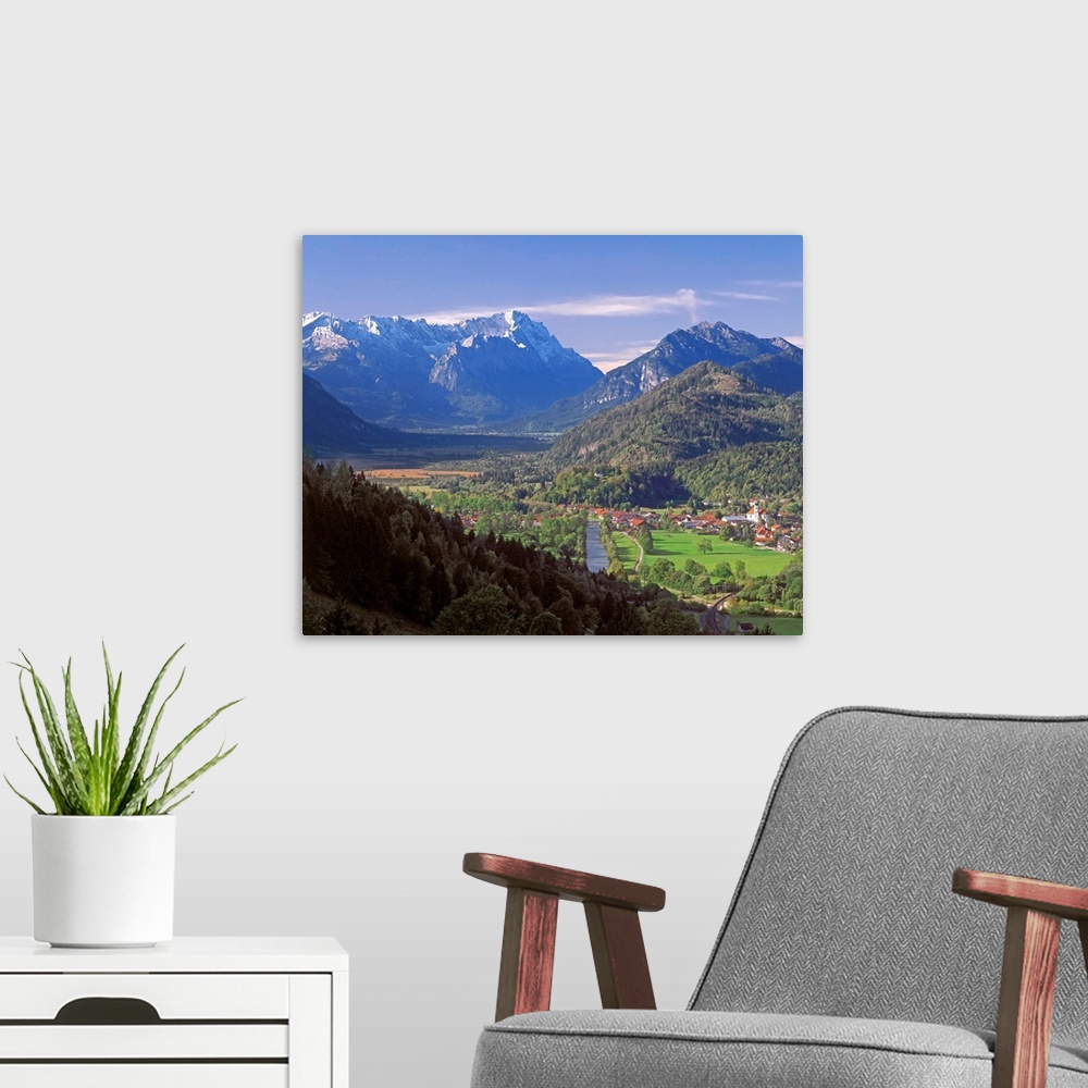 A modern room featuring Germany, Bavaria, Oberbayern, Zugspitze mountain range and Eschenlohe town