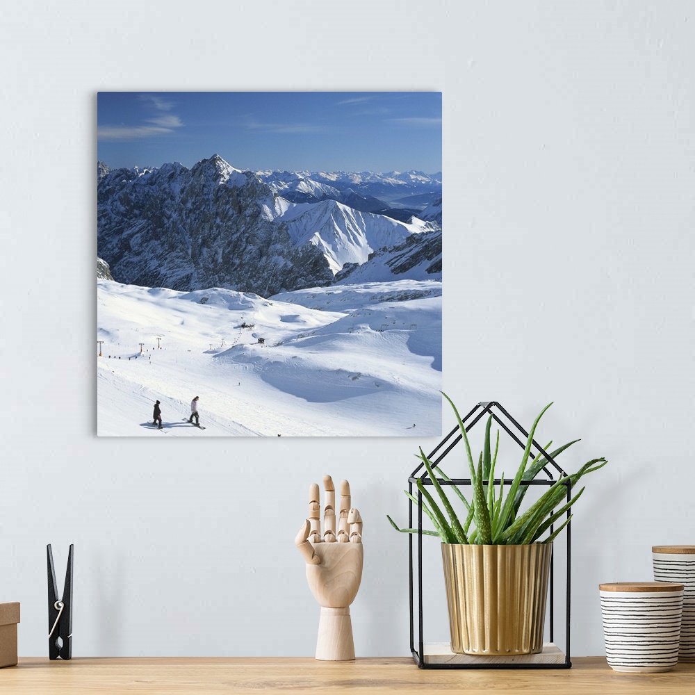 A bohemian room featuring Germany, Bavaria, Oberbayern, Zugspitze mountain range, ski slope