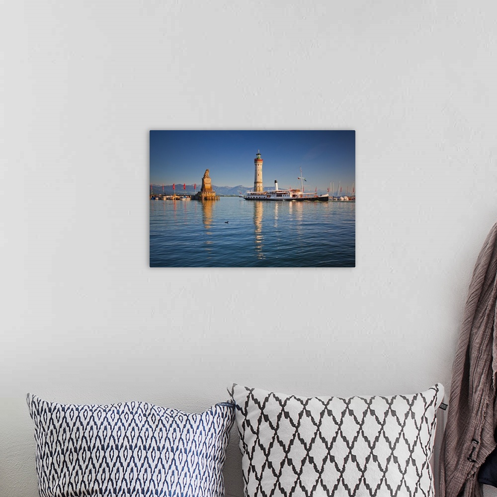 A bohemian room featuring Germany, Bavaria, Lake Constance, Swabia, Schwaben, Lindau, Lighthouse and a passenger ship at th...