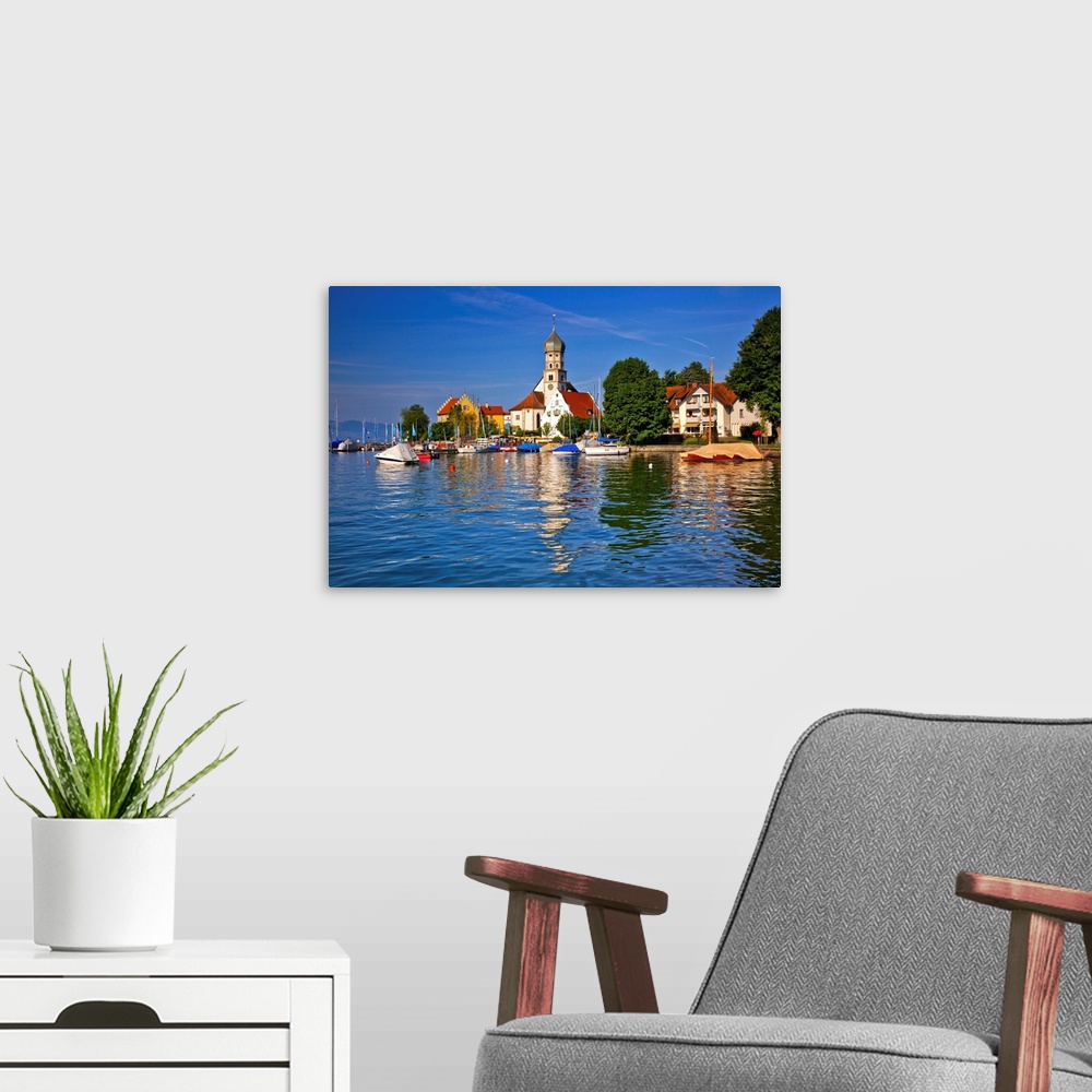 A modern room featuring Germany, Bavaria, Lake Constance, Swabia, Schwaben, Wasserburg, St George's Church.