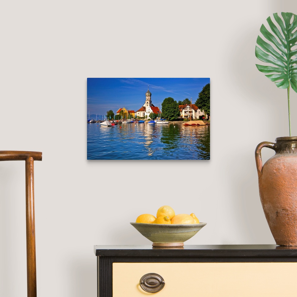 A traditional room featuring Germany, Bavaria, Lake Constance, Swabia, Schwaben, Wasserburg, St George's Church.