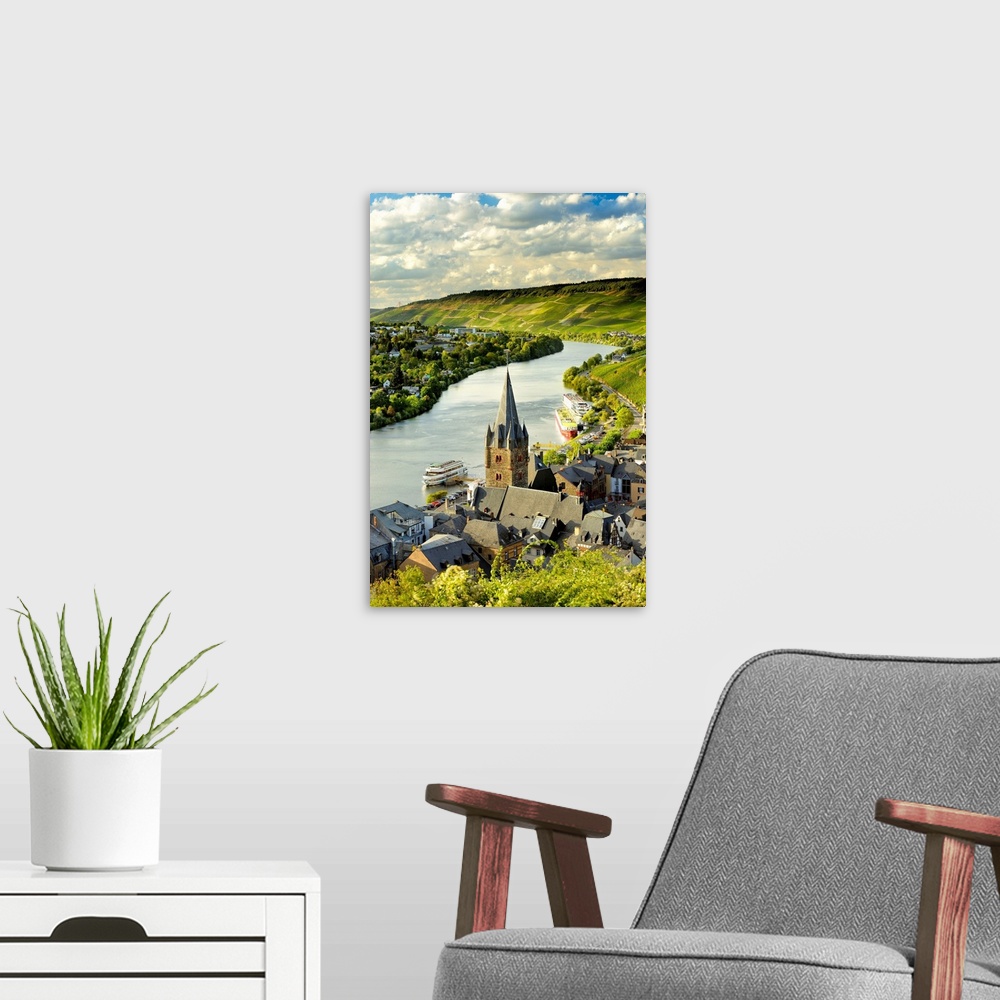 A modern room featuring Germany, Rhineland-Palatinate, Bernkastel-Kues, Saxon Wine Route, View over Bernkastel-Kues and s...