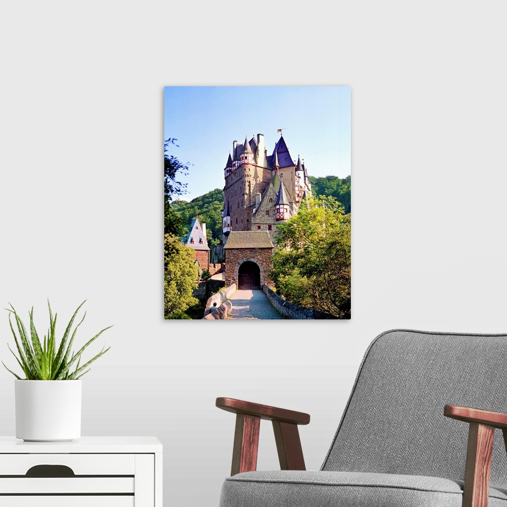 A modern room featuring Germany, Rhineland-Palatinate, Moselle Valley, View of Burg (Castle) Eltz