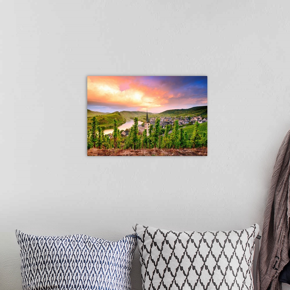A bohemian room featuring Germany, Rhineland-Palatinate, Bremm, Saxon Wine Route, View over Bremm and Mosel river narrow be...