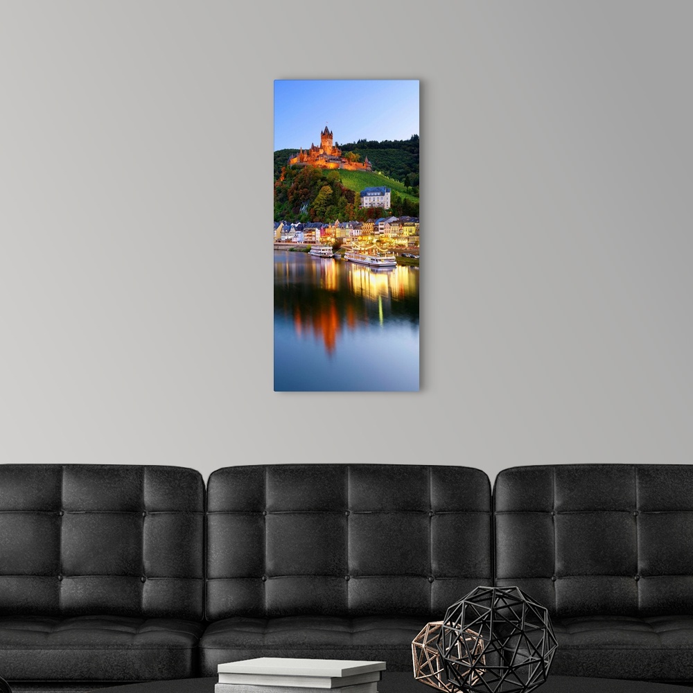 A modern room featuring Germany, Rhineland-Palatinate, Cochem, Saxon Wine Route, View over Cochem and surrounding vineyar...