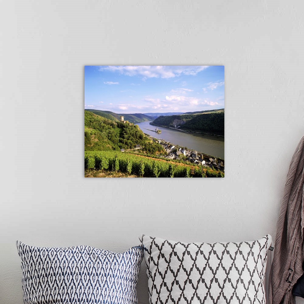 A bohemian room featuring Germany, Rhineland-Palatinate, The river, the Burg Pfalzgrafenstein and the town