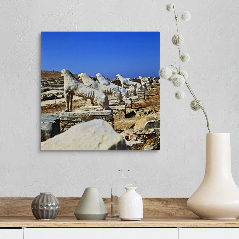 A farmhouse room featuring Greece, Aegean islands, Cyclades, Delos island, Mediterranean area, Travel Destination, Lion street