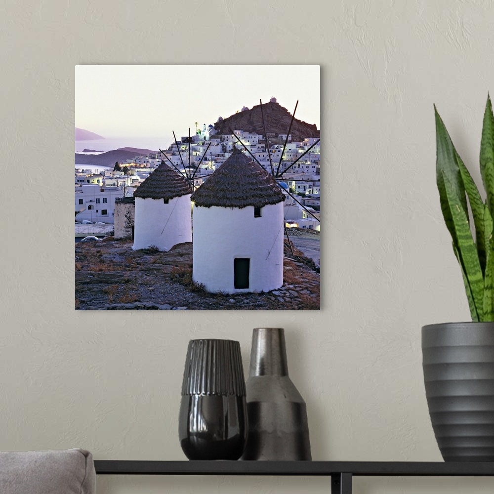 A modern room featuring Greece, Aegean islands, Cyclades, Ios island, Windmills and Chora village