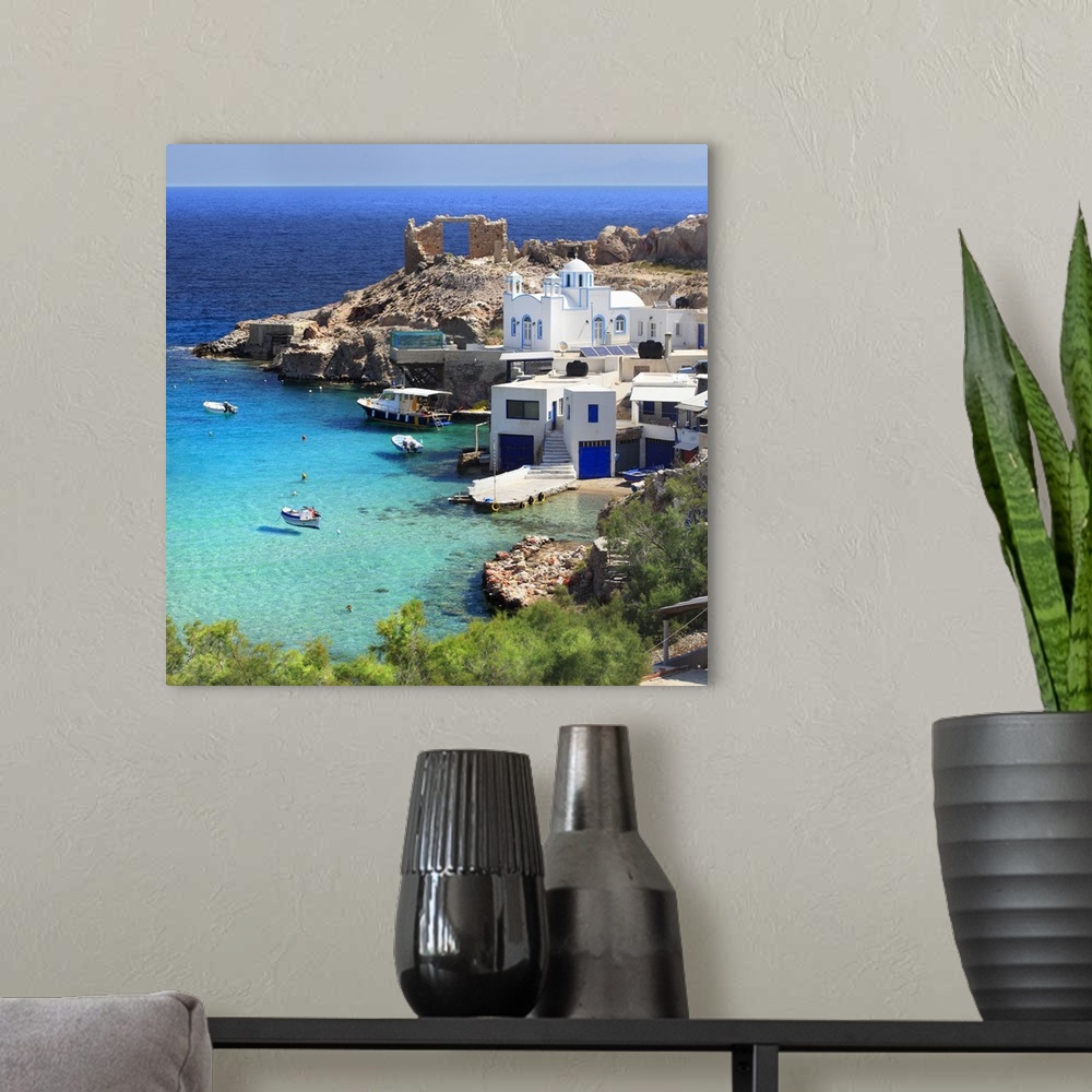 A modern room featuring Greece, Aegean islands, Cyclades, Milos island, Firopotamos, Firopotamos beach