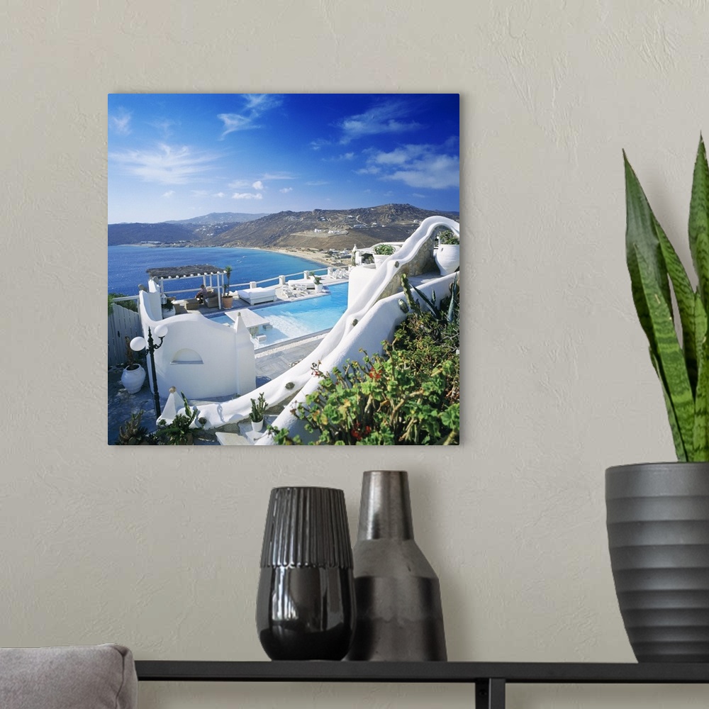 A modern room featuring Greece, Aegean islands, Cyclades, Mikonos island, Mykonos, Elia beach