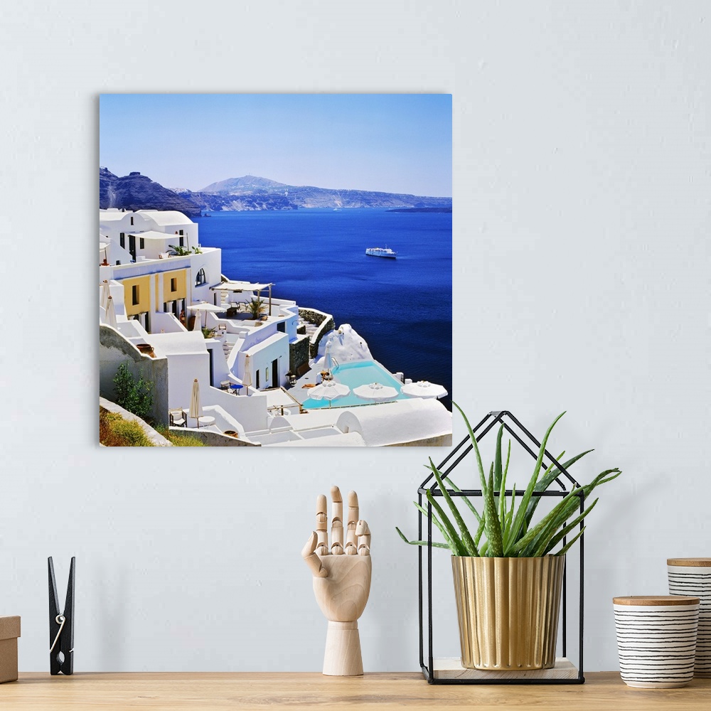 A bohemian room featuring Greece, Aegean islands, Cyclades, Santorini island, Thera, Mediterranean area, Mediterranean sea,...
