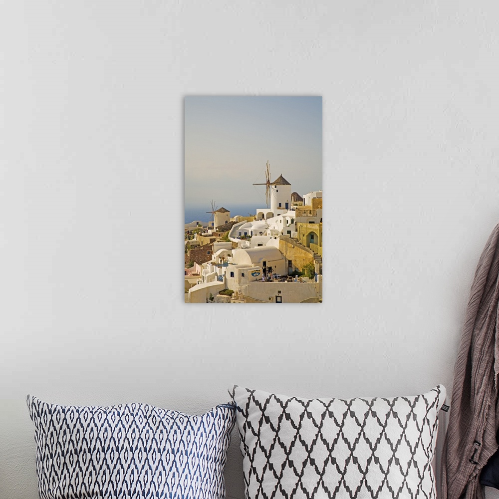 A bohemian room featuring Greece, Aegean islands, Cyclades, Santorini island, Thera, Windmills in Ia town