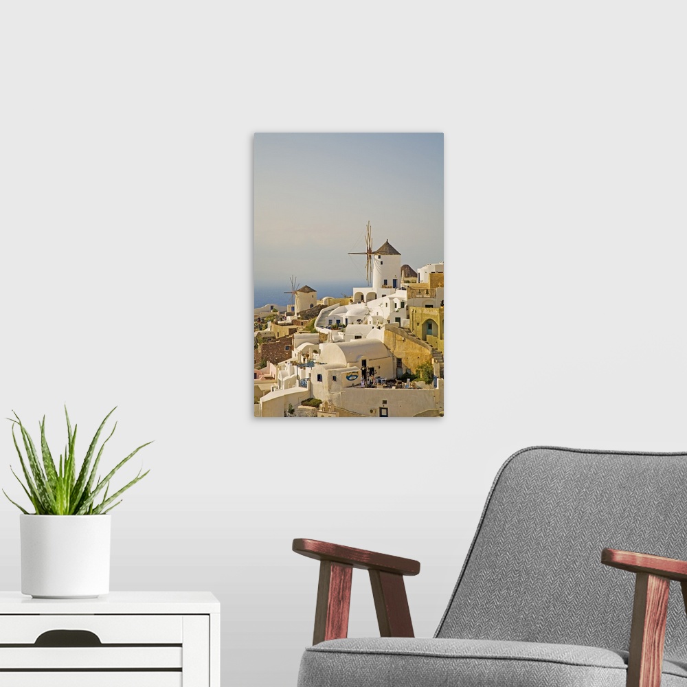 A modern room featuring Greece, Aegean islands, Cyclades, Santorini island, Thera, Windmills in Ia town