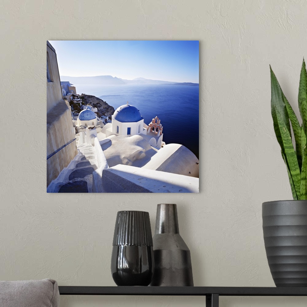 A modern room featuring Greece, Aegean islands, Cyclades, Santorini island, Thera, Oia
