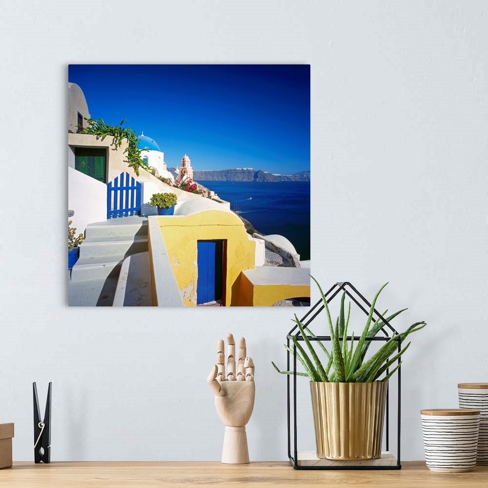 A bohemian room featuring Greece, Aegean islands, Cyclades, Santorini, Oia, traditional architecture