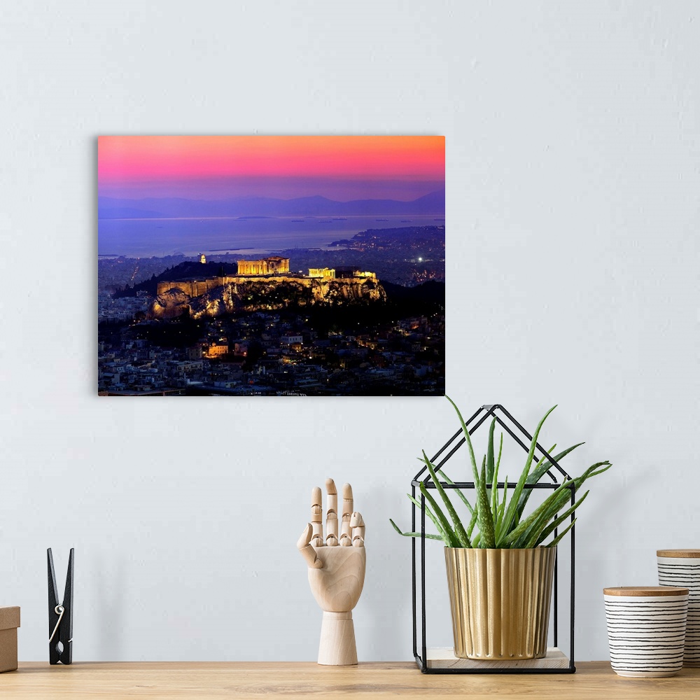 A bohemian room featuring Greece, Central Greece and Euboea, Attica, Athens, View of Acropolis and Parthenon with Piraeus i...